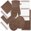 image:imageSticky Toffee 9Piece Kitchen Set  Brown 100 Cotton Terry Dish Towels Dishcloths Oven Mitts and Pot Holders with NonSlip Silicone Grip OekoTex Cotton