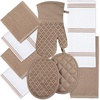 image:imageSticky Toffee 9Piece Kitchen Set  Tan 100 Cotton Terry Dish Towels Dishcloths Oven Mitts and Pot Holders with NonSlip Silicone Grip OekoTex Cotton