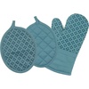 image:imageSticky Toffee Oven Mitt and Pot Holder Set of 3  Blue NonSlip Kitchen Hot Pads and Mitts with Silicone Grip 100 Cotton Shell OekoTex Cotton