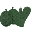 image:imageSticky Toffee Oven Mitt and Pot Holder Set of 3  Dark Green NonSlip Silicone Kitchen Hot Pads and Mitts 100 Cotton Shell OekoTex Cotton