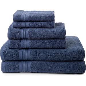 image:imageBath Towels Set of 6 for Bathroom Blue Bath Towels and Washcloths Set 2 Bath Towels 2 Hand Towels and 2 Wash Cloths Soft and Absorbent Oeko Tex Cotton Towels