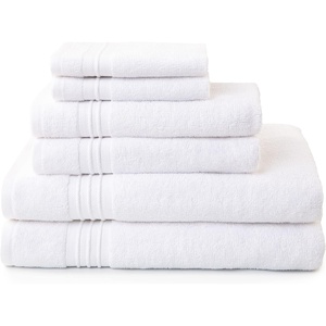 image:imageBath Towels Set of 6 for Bathroom White Bath Towels and Washcloths Set 2 Bath Towels 2 Hand Towels and 2 Wash Cloths Soft and Absorbent Oeko Tex Cotton Towels