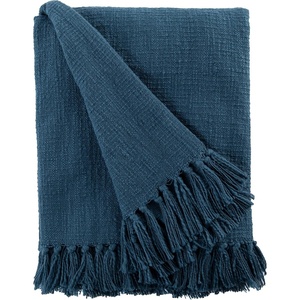image:imageCotton Throw Blanket for Couch 60x50 in Blue Navy Boho Woven Throw with Fringe Textured Throw Blankets Thick and Durable Decorative Throw