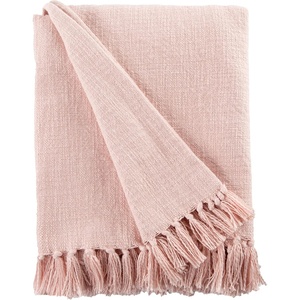 image:imageCotton Throw Blanket for couch 60x50 in Blush Pink Boho Woven Throw with Fringe Textured Throw Blankets Thick and Durable Decorative Throw