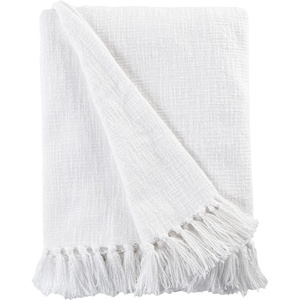 image:imageCotton Throw Blanket for couch 60x50 in White Boho Woven Throw with Fringe Textured Throw Blankets Thick and Durable Decorative Throw
