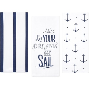 image:imageFlour Sack Kitchen Dish Towels Set 100 Cotton Anchor and Stripe Nautical Decorative Prints Decorative Tea Towels Quote Kitchen Towels Low Lint and Absorbent 3 Pack 28 in x 29 in