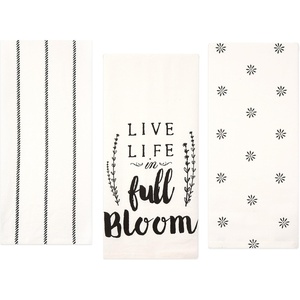 image:imageFlour Sack Kitchen Dish Towels Set 100 Cotton Live Life Stripe and Flower Decorative Prints Cute Tea Towels Quote Kitchen Towels Low Lint and Absorbent 3 Pack 28 in x 29 in