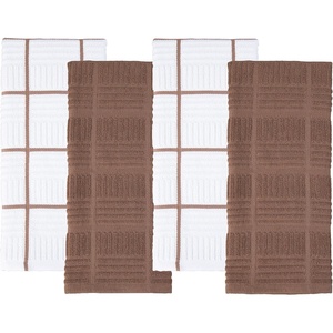 image:imageKitchen Towels Dish Towels 100 Cotton Set of 4 Brown and White Hand Towels Tea Towels Reusable and Absorbent Cleaning Cloths OekoTex Cotton 28 in x 16 in