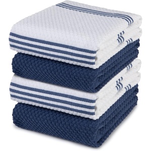 image:imageKitchen Towels Dish Towels 100 Cotton Set of 4 Dark Blue and White Hand Towels Tea Towels Reusable and Absorbent Cleaning Cloths OekoTex Cotton 28 in x 16 in