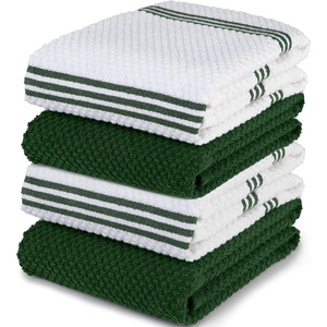 image:imageKitchen Towels Dish Towels 100 Cotton Set of 4 Dark Green and White Hand Towels Tea Towels Reusable and Absorbent Cleaning Cloths OekoTex Cotton 28 in x 16 in
