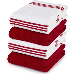 image:imageKitchen Towels Dish Towels 100 Cotton Set of 4 Red and White Hand Towels Tea Towels Reusable and Absorbent Cleaning Cloths OekoTex Cotton 28 in x 16 in