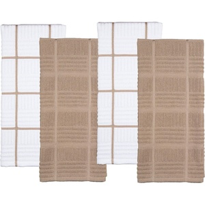 image:imageKitchen Towels Dish Towels 100 Cotton Set of 4 Tan and White Hand Towels Tea Towels Reusable and Absorbent Cleaning Cloths OekoTex Cotton 28 in x 16 in