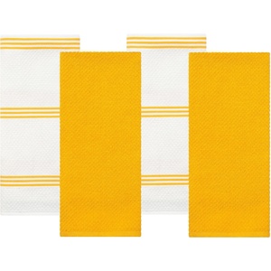 image:imageKitchen Towels Dish Towels 100 Cotton Set of 4 Yellow and White Hand Towels Tea Towels Reusable and Absorbent Cleaning Cloths OekoTex Cotton 28 in x 16 in
