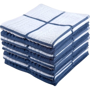 image:imageKitchen Towels Dishcloths 100 Cotton Set of 8 Dark Blue and White Dish Cloth Towels Tea Towels Reusable and Absorbent Cleaning Cloths OekoTex Cotton 12 in x 12 in