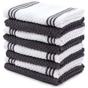 image:imageKitchen Towels Dishcloths 100 Cotton Set of 8 Gray and White Dish Cloth Towels Tea Towels Reusable and Absorbent Cleaning Cloths OekoTex Cotton 12 in x 12 in