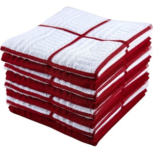 image:imageKitchen Towels Dishcloths 100 Cotton Set of 8 Red and White Dish Cloth Towels Tea Towels Reusable and Absorbent Cleaning Cloths OekoTex Cotton 12 in x 12 in