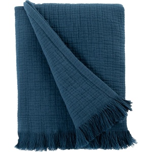 image:imageMuslin Throw Blanket for Couch 100 Cotton 60x50 in Blue Navy Muslin Cotton Blankets for Adults Soft Lightweight and Breathable Throw Boho Farmhosue