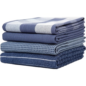 image:imageSticky Toffee 100 Cotton Kitchen Towels 28x16 in  Blue Dish Hand and Tea Towels in Flat Terry Waffle and Herringbone Weaves