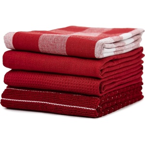 image:imageSticky Toffee 100 Cotton Kitchen Towels 28x16 in  Red Dish Hand and Tea Towels in Flat Terry Waffle and Herringbone Weaves