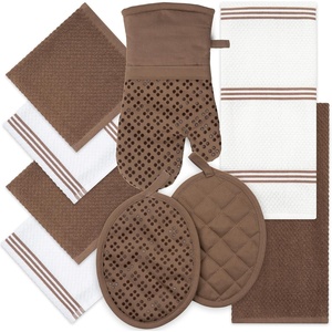 image:imageSticky Toffee 9Piece Kitchen Set  Brown 100 Cotton Terry Dish Towels Dishcloths Oven Mitts and Pot Holders with NonSlip Silicone Grip OekoTex Cotton