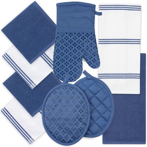 image:imageSticky Toffee 9Piece Kitchen Set  Dark Blue 100 Cotton Terry Dish Towels Dishcloths Oven Mitts and Pot Holders with NonSlip Silicone Grip OekoTex Cotton
