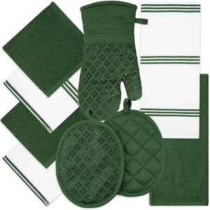 image:imageSticky Toffee 9Piece Kitchen Set  Dark Green 100 Cotton Terry Dish Towels Dishcloths Oven Mitts and Pot Holders with NonSlip Silicone Grip OekoTex Cotton