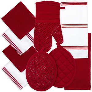 image:imageSticky Toffee 9Piece Kitchen Set  Red 100 Cotton Terry Dish Towels Dishcloths Oven Mitts and Pot Holders with NonSlip Silicone OekoTex Cotton
