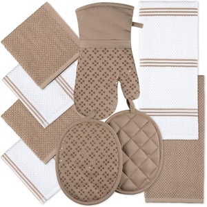image:imageSticky Toffee 9Piece Kitchen Set  Tan 100 Cotton Terry Dish Towels Dishcloths Oven Mitts and Pot Holders with NonSlip Silicone Grip OekoTex Cotton