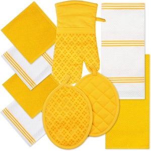 image:imageSticky Toffee 9Piece Kitchen Set  Yellow 100 Cotton Terry Dish Towels Dishcloths Oven Mitts and Pot Holders with NonSlip Silicone Grip OekoTex Cotton