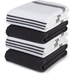 image:imageSticky Toffee Cotton Kitchen Towels Set of 4  Gray and White Hand Towels 28x16 in Reusable and Absorbent Tea Towels for Drying or Cleaning OekoTex Cotton