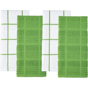 image:imageSticky Toffee Cotton Terry Kitchen Dish Towel Checked 4 Pack 28 x 16 Green Check