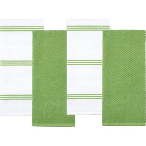 image:imageSticky Toffee Cotton Terry Kitchen Dish Towels Thick and Absorbent 4 Pack 28 in x 16 in Green Stripe