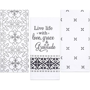 image:imageSticky Toffee Flour Sack Kitchen Towels 3Pack  28x29 in 100 Cotton Dish Towels with Decorative Quote Prints Low Lint and Absorbent for Drying or Cleaning