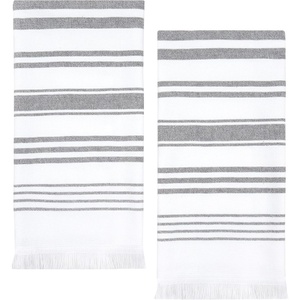 image:imageSticky Toffee Hand Towels for Bathroom Set of 2  28x16 in White and Gray Striped Turkish Towels Soft and Absorbent Decorative 100 Cotton Bath Towels