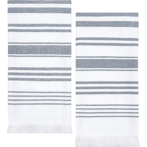 image:imageSticky Toffee Hand Towels for Bathroom Set of 2  28x16 in White and Navy Blue Striped Turkish Towels Soft and Absorbent Decorative 100 Cotton Bath Towels