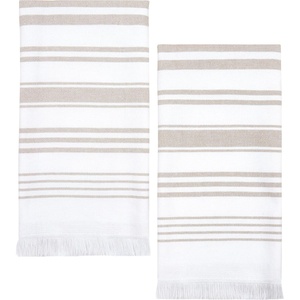 image:imageSticky Toffee Hand Towels for Bathroom Set of 2  28x16 in White and Tan Striped Turkish Towels Soft and Absorbent Decorative 100 Cotton Bath Towels