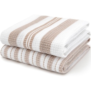 image:imageSticky Toffee Waffle Kitchen Towels Set of 2 White and Tan Striped Waffle Weave Dish Towels for Kitchen Absorbent Waffle Hand Towels OekoTex Cotton Tea Towels 25 in x 15 in JVSPKA5438