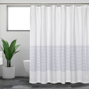 image:imageWhite Shower Curtain for Bathroom Fabric Shower Curtains 72x72 in Farmhouse Boho White and Blue Striped Woven