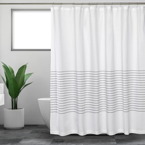 image:imageWhite Shower Curtain for Bathroom Fabric Shower Curtains 72x72 in Farmhouse Boho White and Gray Striped Woven