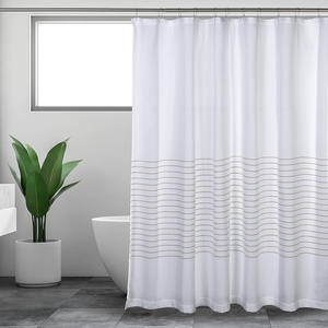 image:imageWhite Shower Curtain for Bathroom Fabric Shower Curtains 72x72 in Farmhouse Boho White and Tan Striped Woven