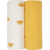 image:imageSticky Toffee Muslin Swaddle Baby Blanket Yellow Suns 47 x 47 in Soft Breathable OekoTex Cotton Newborn Wrap and Receiving Blanket