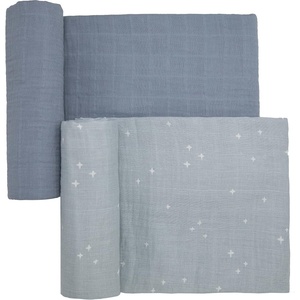 image:imageSticky Toffee Muslin Swaddle Baby Blanket Blue Gray Stars 47 x 47 in Soft Breathable OekoTex Cotton Newborn Wrap and Receiving Blanket