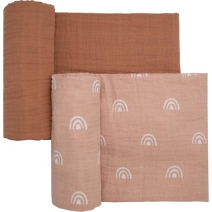image:imageSticky Toffee Muslin Swaddle Baby Blanket Blush Pink Rainbows 47 x 47 in Soft Breathable OekoTex Cotton Newborn Wrap and Receiving Blanket