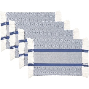 image:imagePlacemats Set of 4 Woven Cloth Placemat Set 14x19 in Blue Boho Place Mats for Kitchen or Dining Table Washable Cotton Table Mats