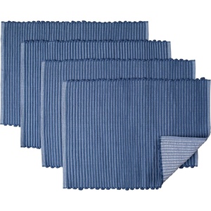 image:imagePlacemats Set of 4 Woven Cloth Placemat Set 14x19 in Blue Large Ribbed Place Mats for Kitchen or Dining Table Washable Cotton Table Mats