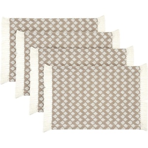 image:imagePlacemats Set of 4 Woven Cloth Placemat Set 14x19 in Tan Boho Place Mats for Kitchen or Dining Table Washable Cotton Table Mats