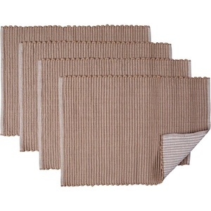 image:imagePlacemats Set of 4 Woven Cloth Placemat Set 14x19 in Tan Neutral Large Ribbed Place Mats for Kitchen or Dining Table Washable Cotton Table Mats