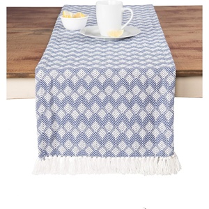 image:imageTable Runner Cotton Farmhouse Boho 14x72 in Table Dcor for Kitchen or Dining Blue Cloth Woven Table Runners