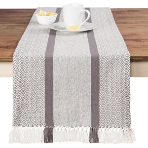 image:imageTable Runner Cotton Farmhouse Boho 14x72 in Table Dcor for Kitchen or Dining Gray Cloth Woven Striped Table Runners