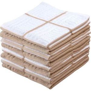 image:imageKitchen Towels Dishcloths 100 Cotton Set of 8 Tan and White Dish Cloth Towels Tea Towels Reusable and Absorbent Cleaning Cloths OekoTex Cotton 12 in x 12 in